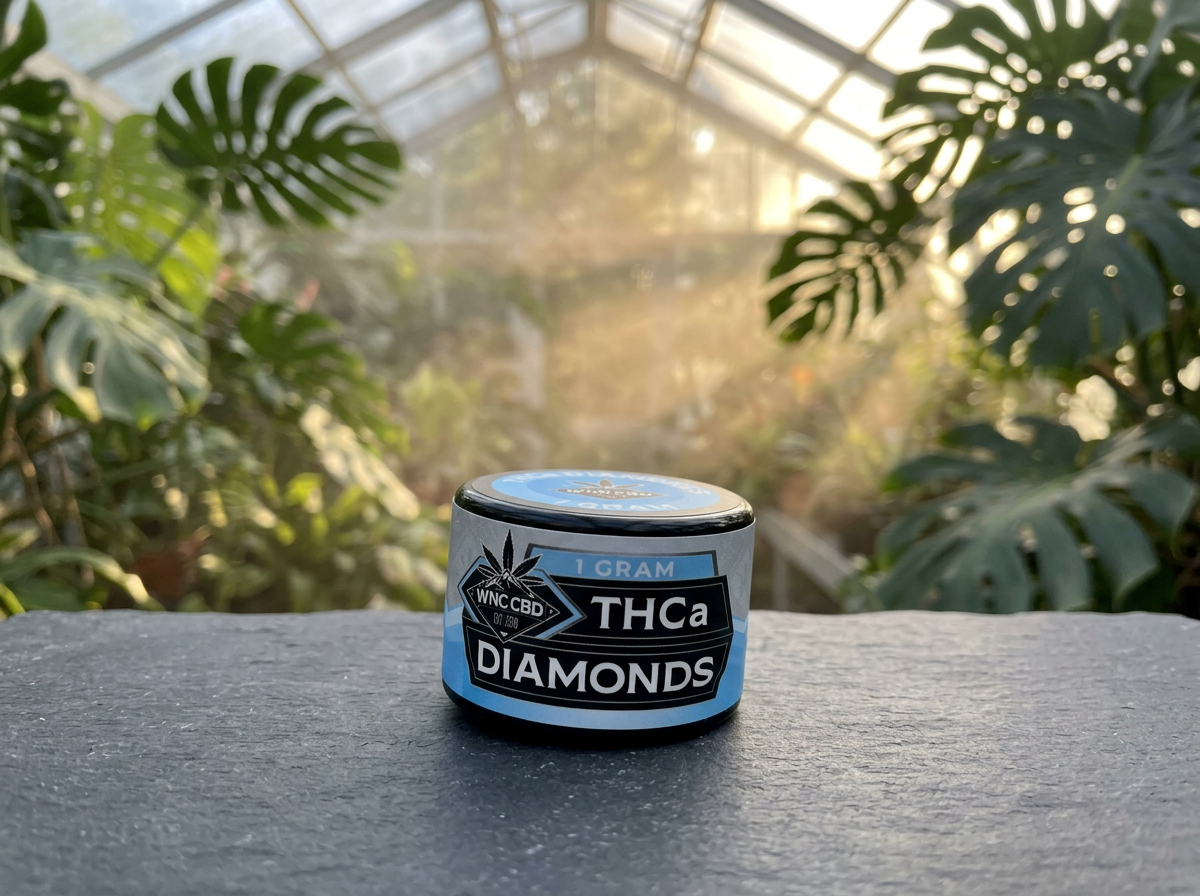 WNC CBD 99% THCA Diamonds concentrate in a glass jar