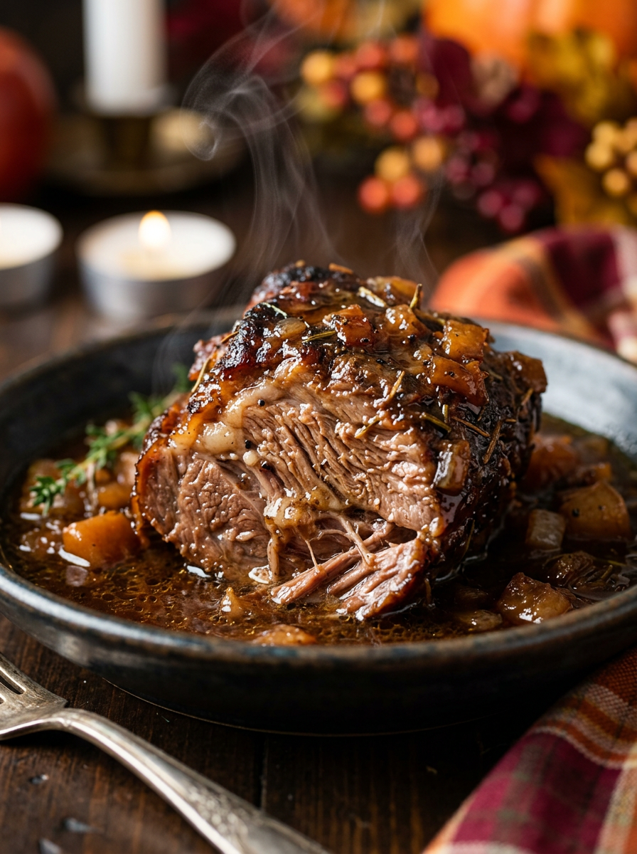 Apple Cider Braised Pork Recipe - Fall Comfort Food closeup detail