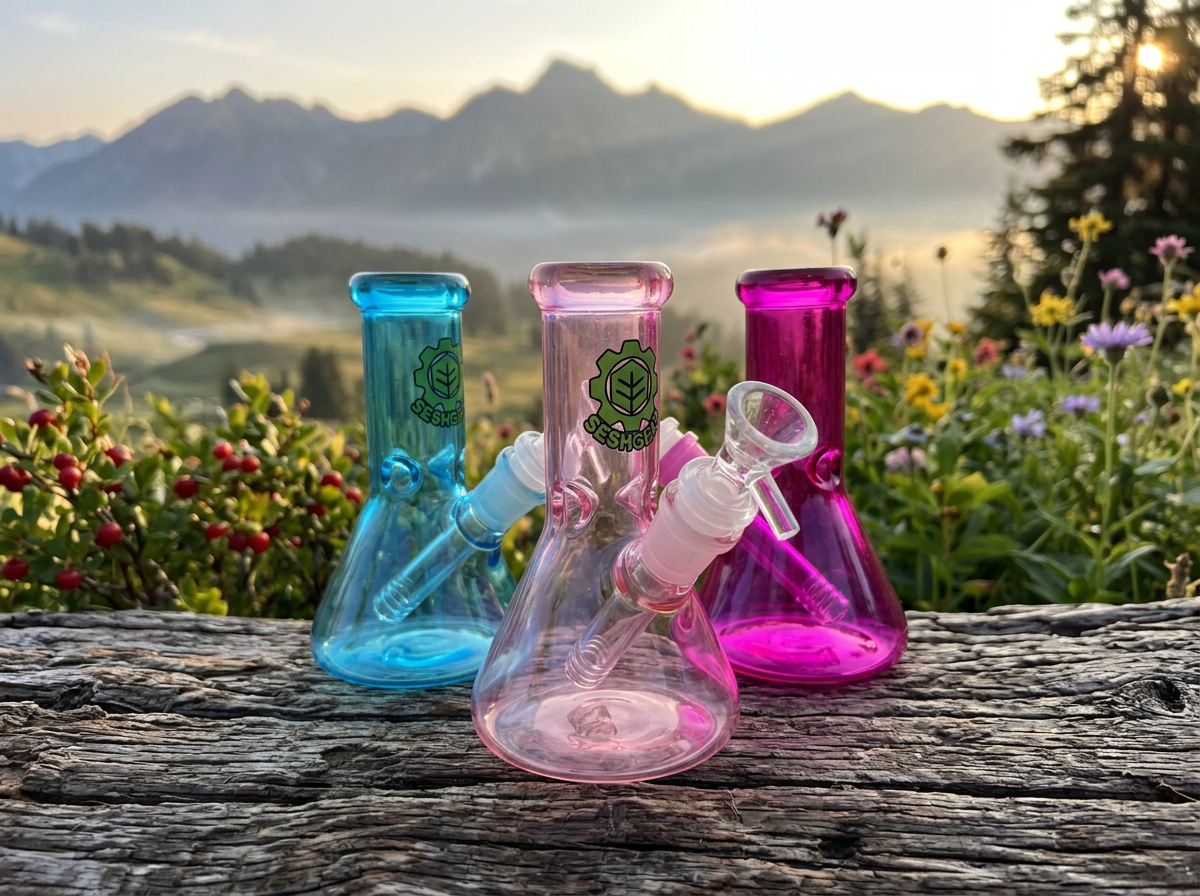 SeshGear shorty beaker color glass water pipe, small bong 5.75 inch 14mm female