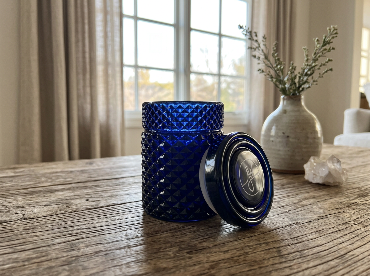Jane West twenties collection cobalt airtight weed jar with elegant design
