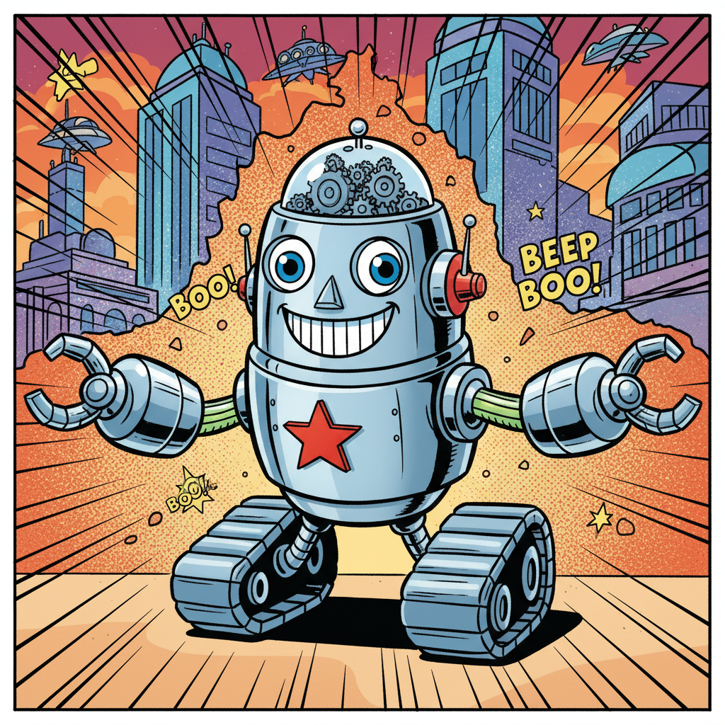 a friendly robot, comic style