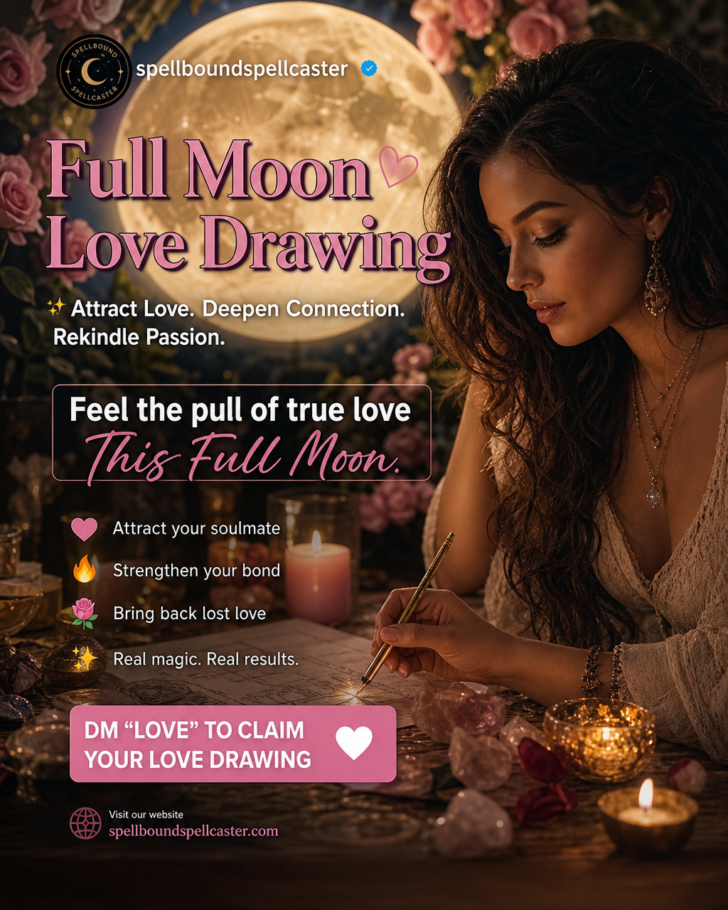 Full moon love ritual representing clarity and heartfelt reflection