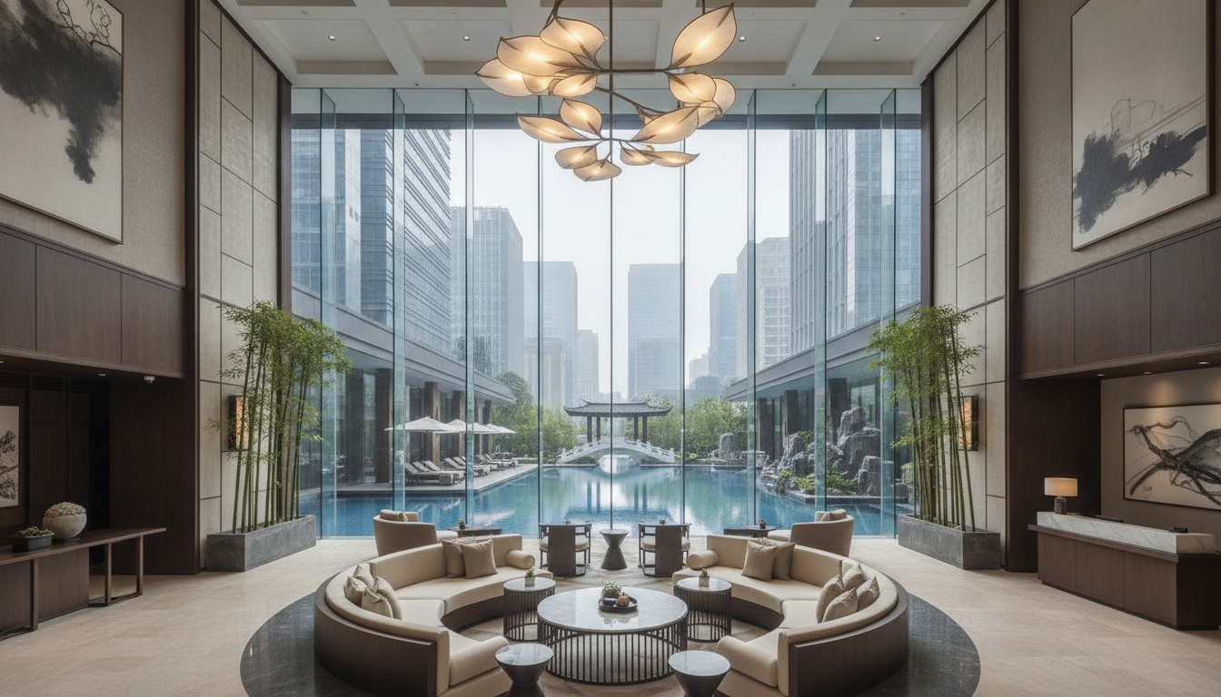 A luxury hotel in Chengdu. The hotel is located in the city 
