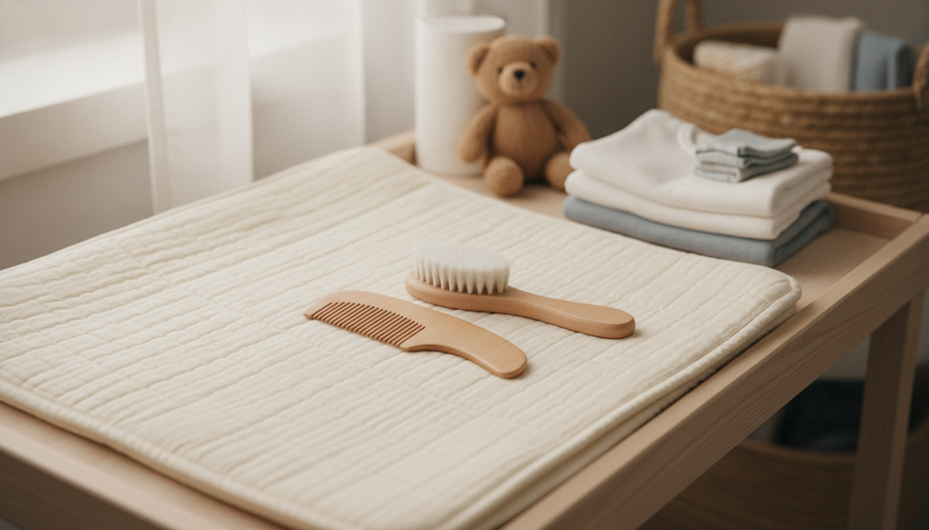 Baby Hairbrush and Comb Set – Natural Ash Wood & Gentle Wool-Like Brush in an appropriate real-world setting