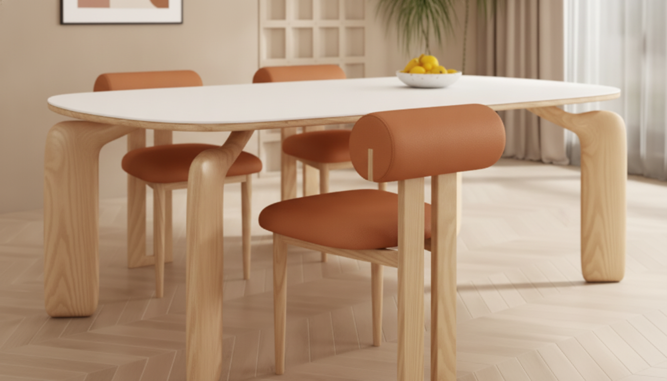 Luxurious Modern Oval Wood Dining Table for Elegant Spaces setup detail