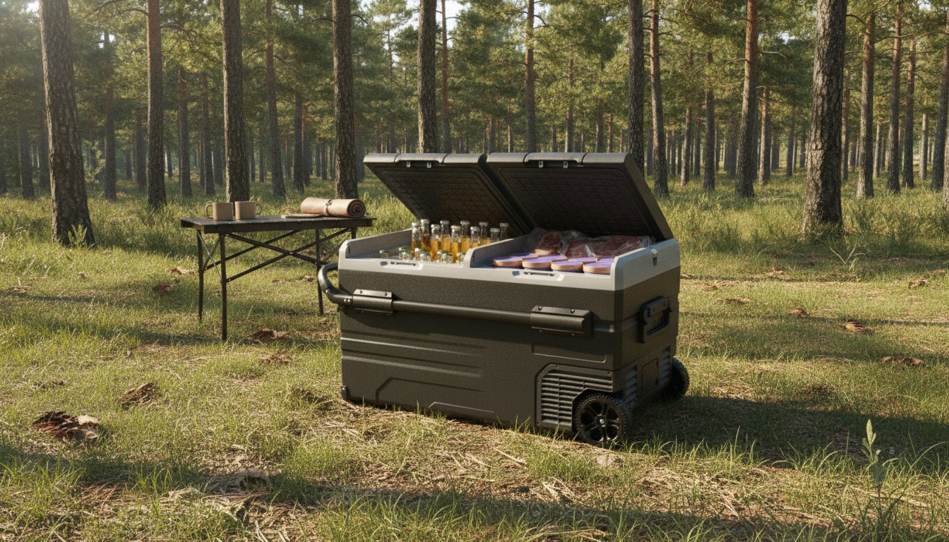 115L Dual Zone Portable Car Refrigerator with Wheels and Adjustable Freezer in an appropriate real-world setting