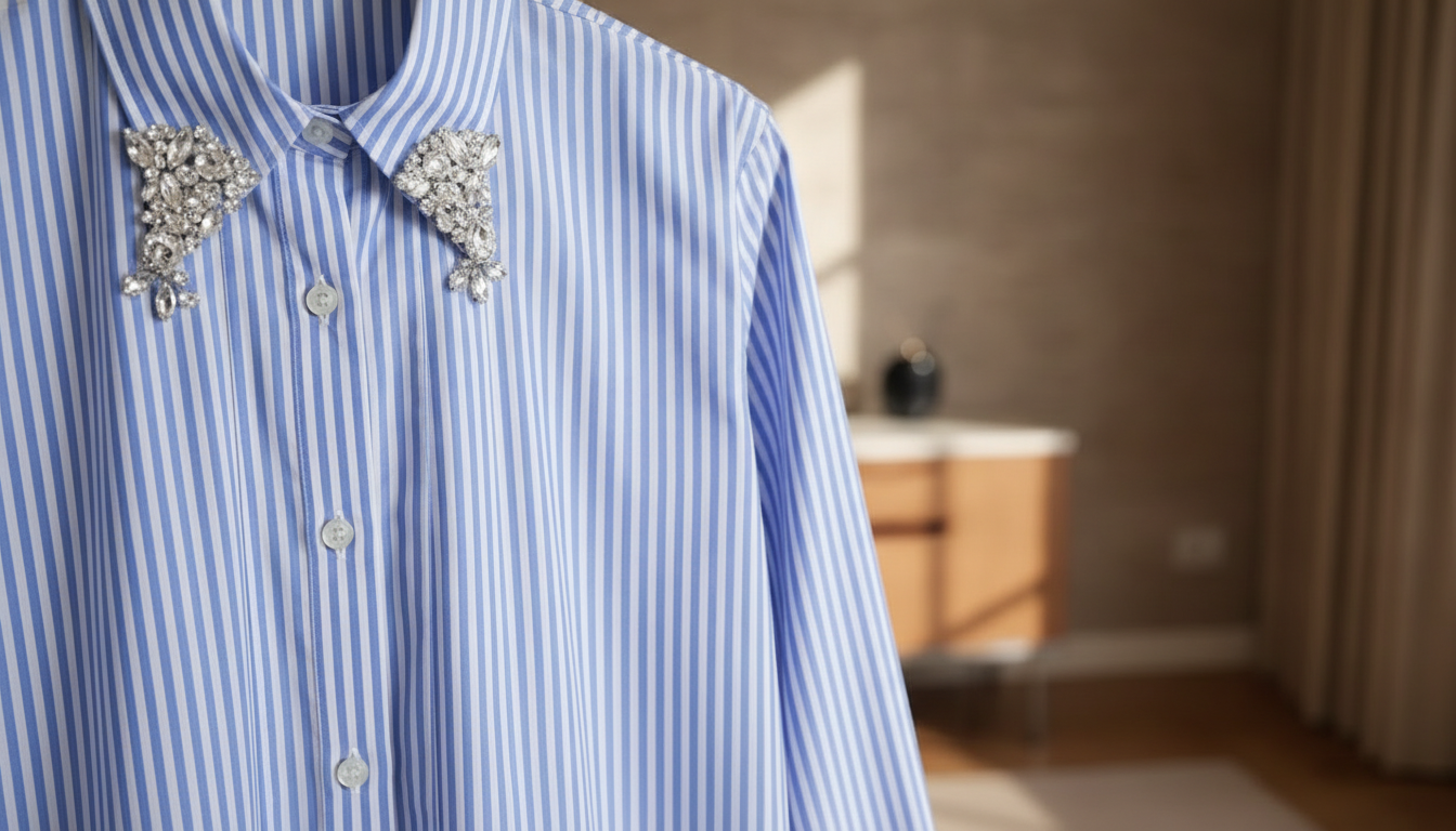 Prada Cotton Shirt with Jewel Detail and Striped Pattern setup detail