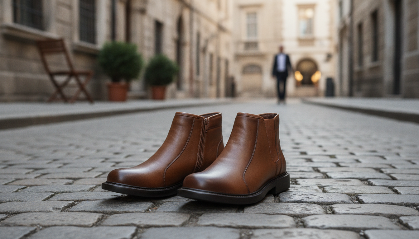 Luxury Men’s Vintage Leather Ankle Boots – Dress & Business Wear in an appropriate real-world setting