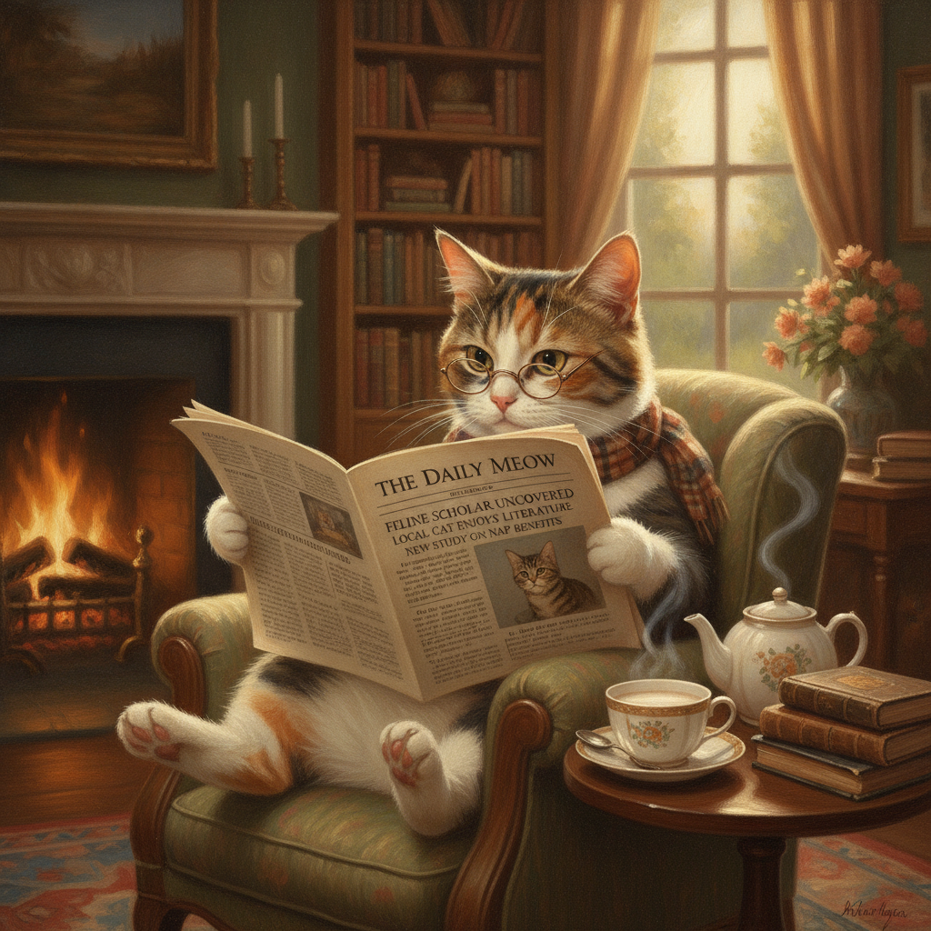 a cat reading a newspaper, simple test