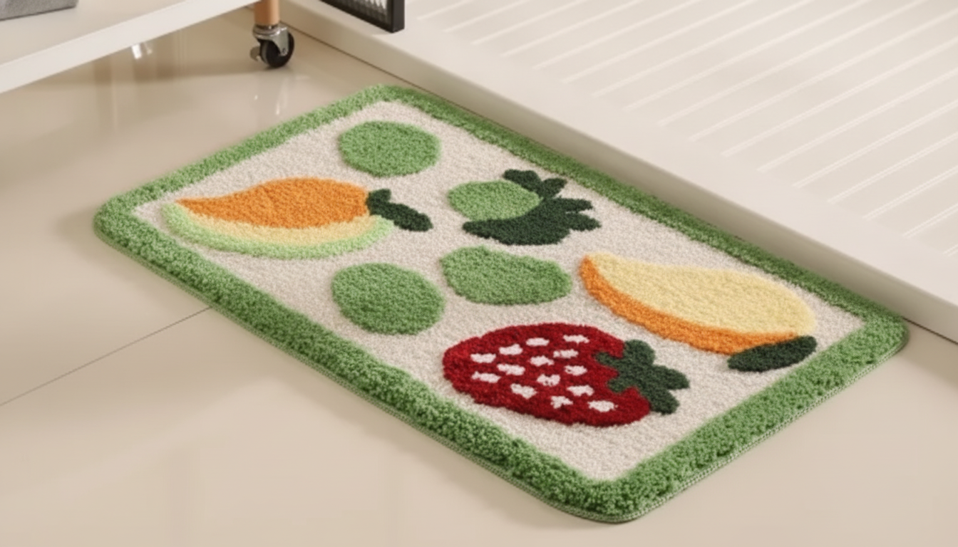 Fruit Plush High-Low Velvet Non-Slip Bathroom Floor Mat setup detail