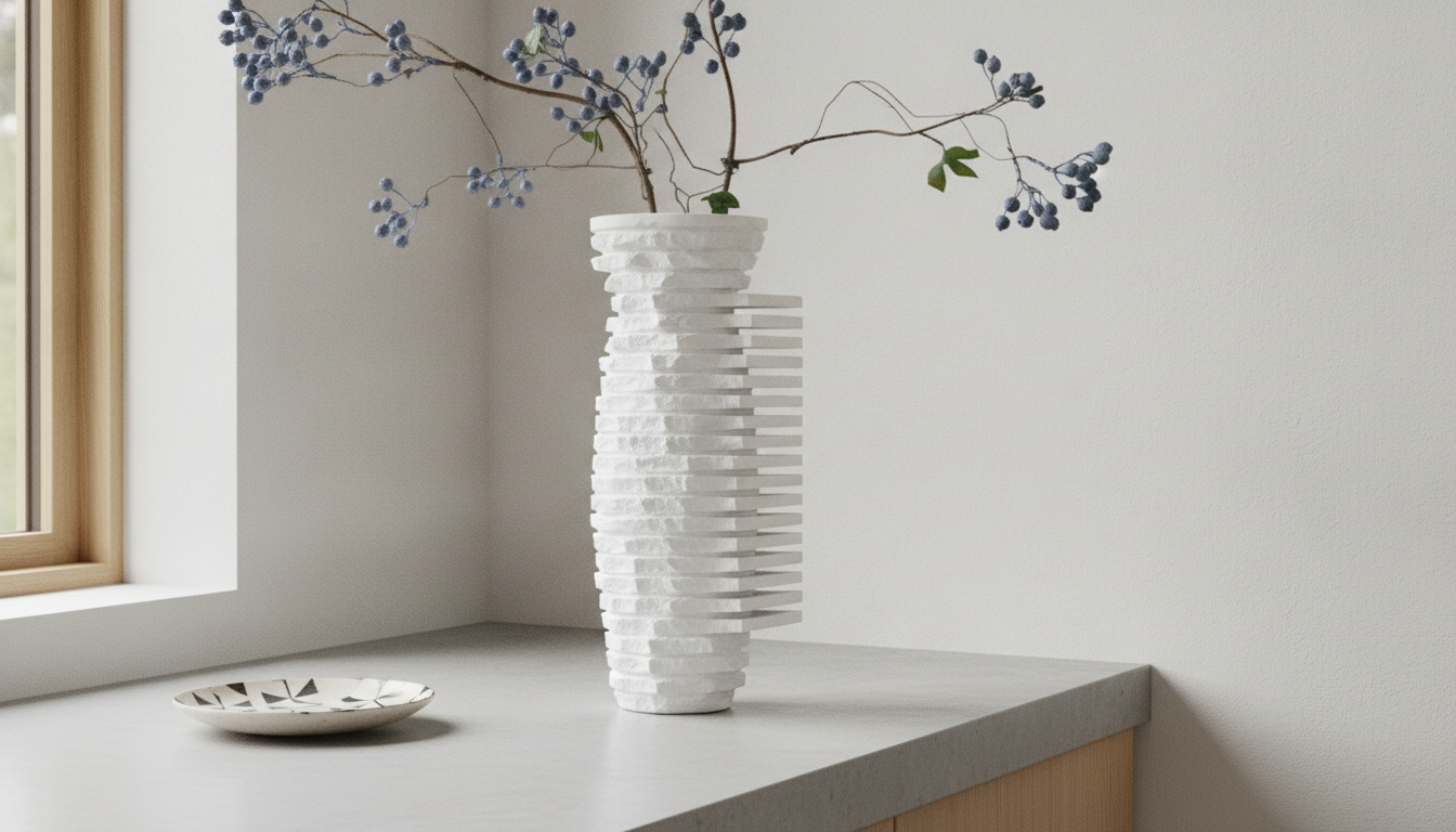 Modern Scandinavian White Natural Marble Vase for Home Decoration setup detail