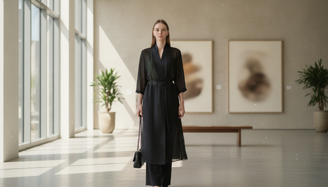 Elegant Silk Wrap Coat for Women in an appropriate real-world setting