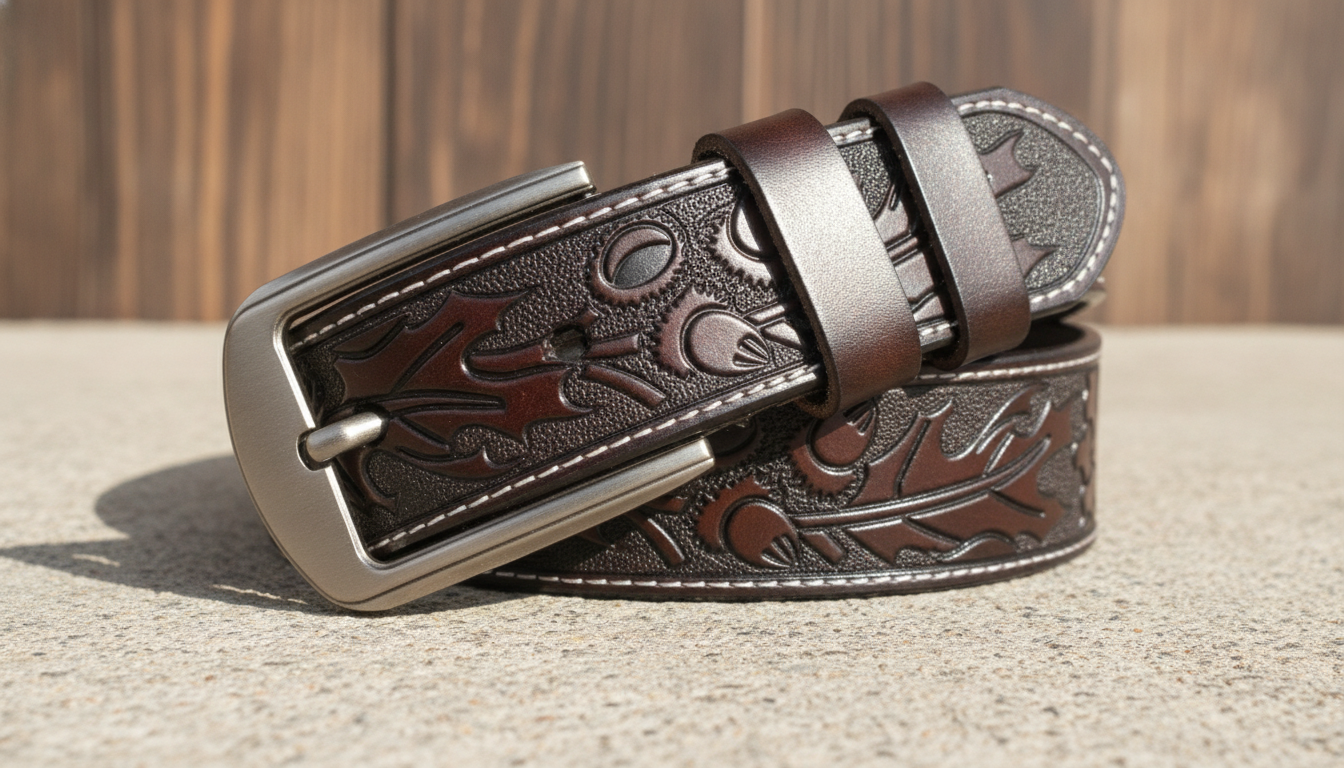 Men’s Genuine Leather Belt with Printed Pattern – 1.5 Inch Classic Pin Buckle Strap setup detail