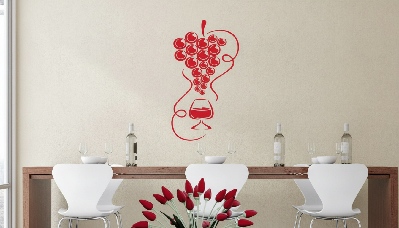 Gourmet Grape Wine Wall Decal – Elegant Vinyl Art for Kitchen & Bar Decor in an appropriate real-world setting