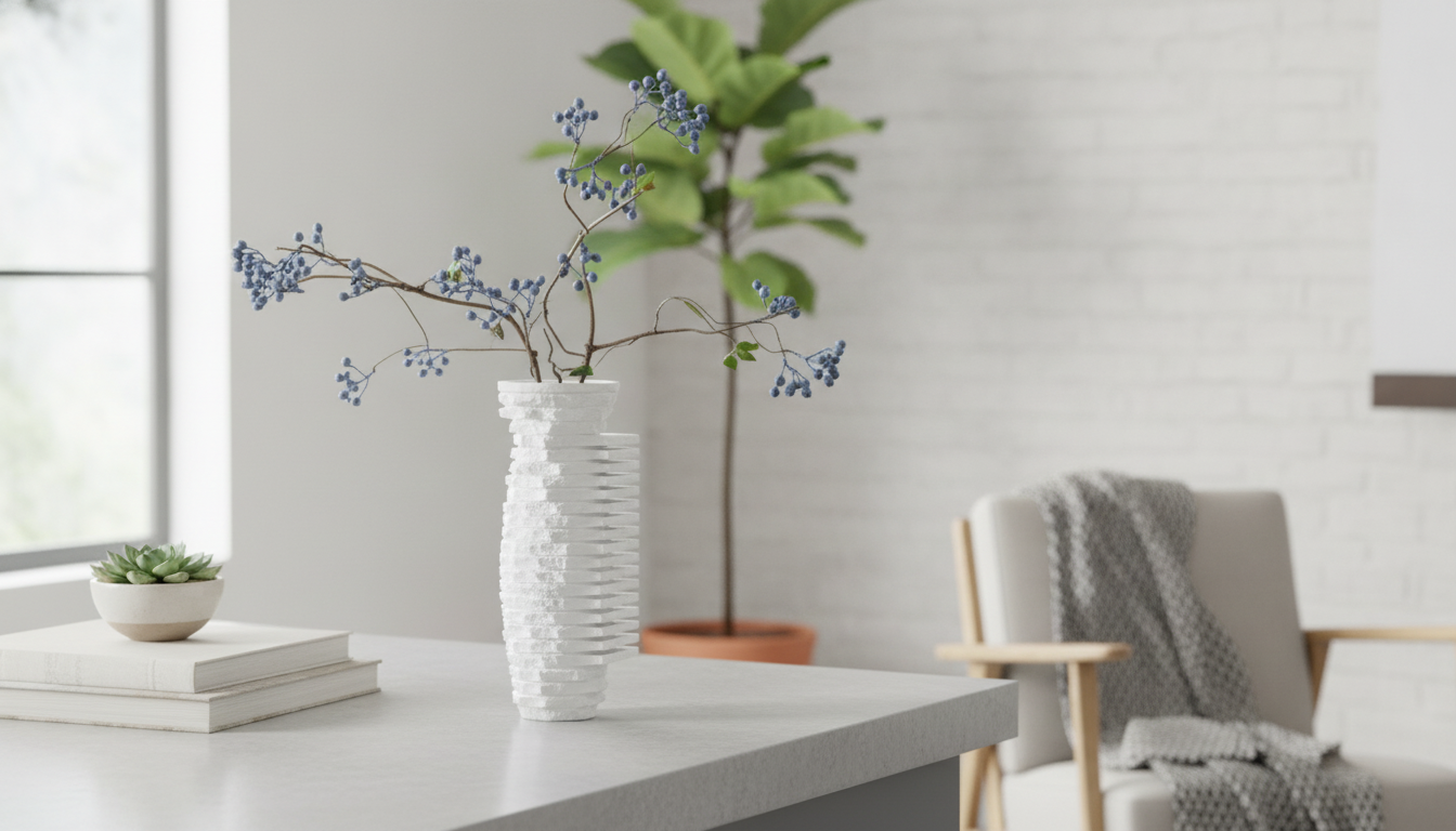 Modern Scandinavian White Natural Marble Vase for Home Decoration in an appropriate real-world setting