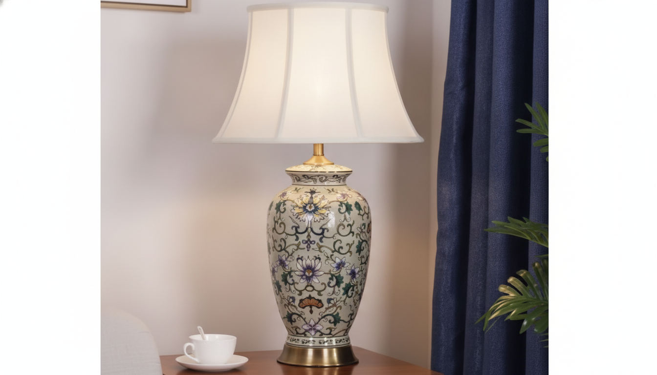 Elegant Bedside Ceramic Table Lamp for Home setup detail
