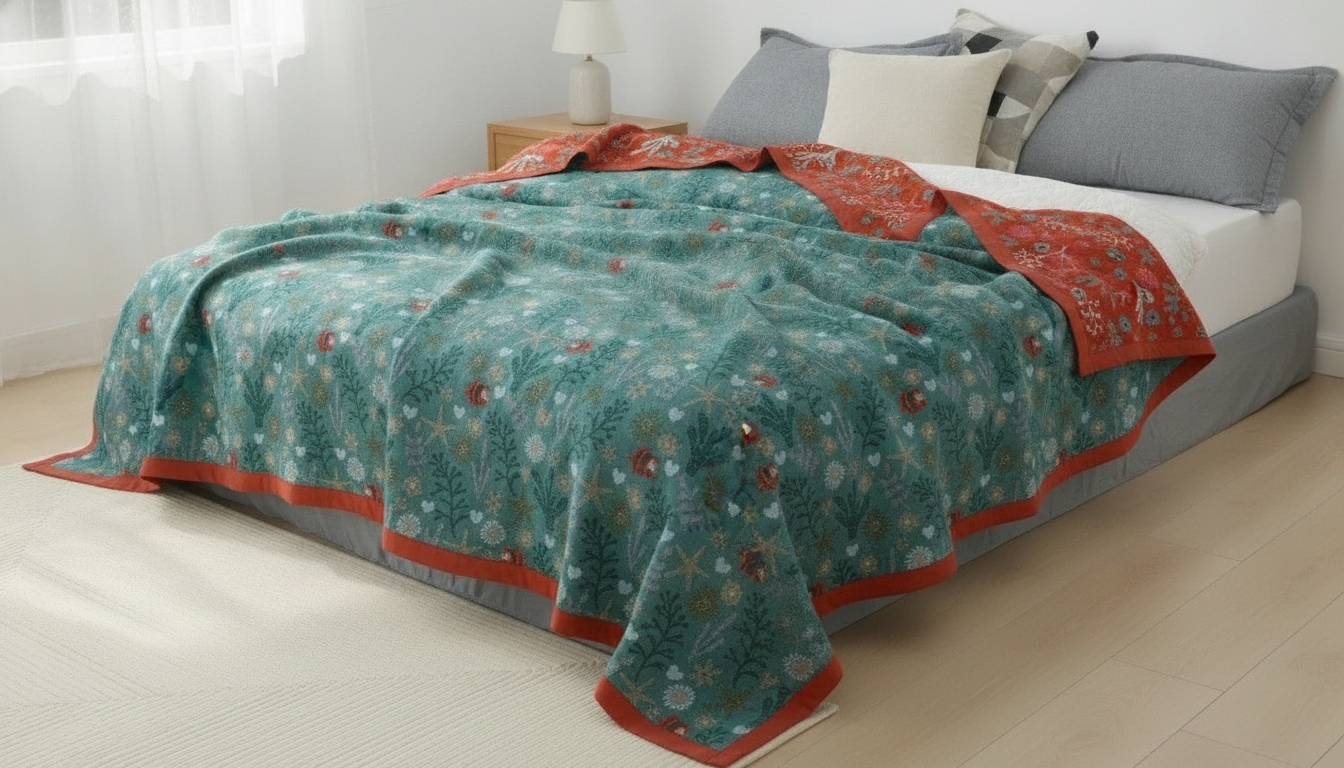 Pure Cotton Gauze Blanket with Sea World Pattern in an appropriate real-world setting