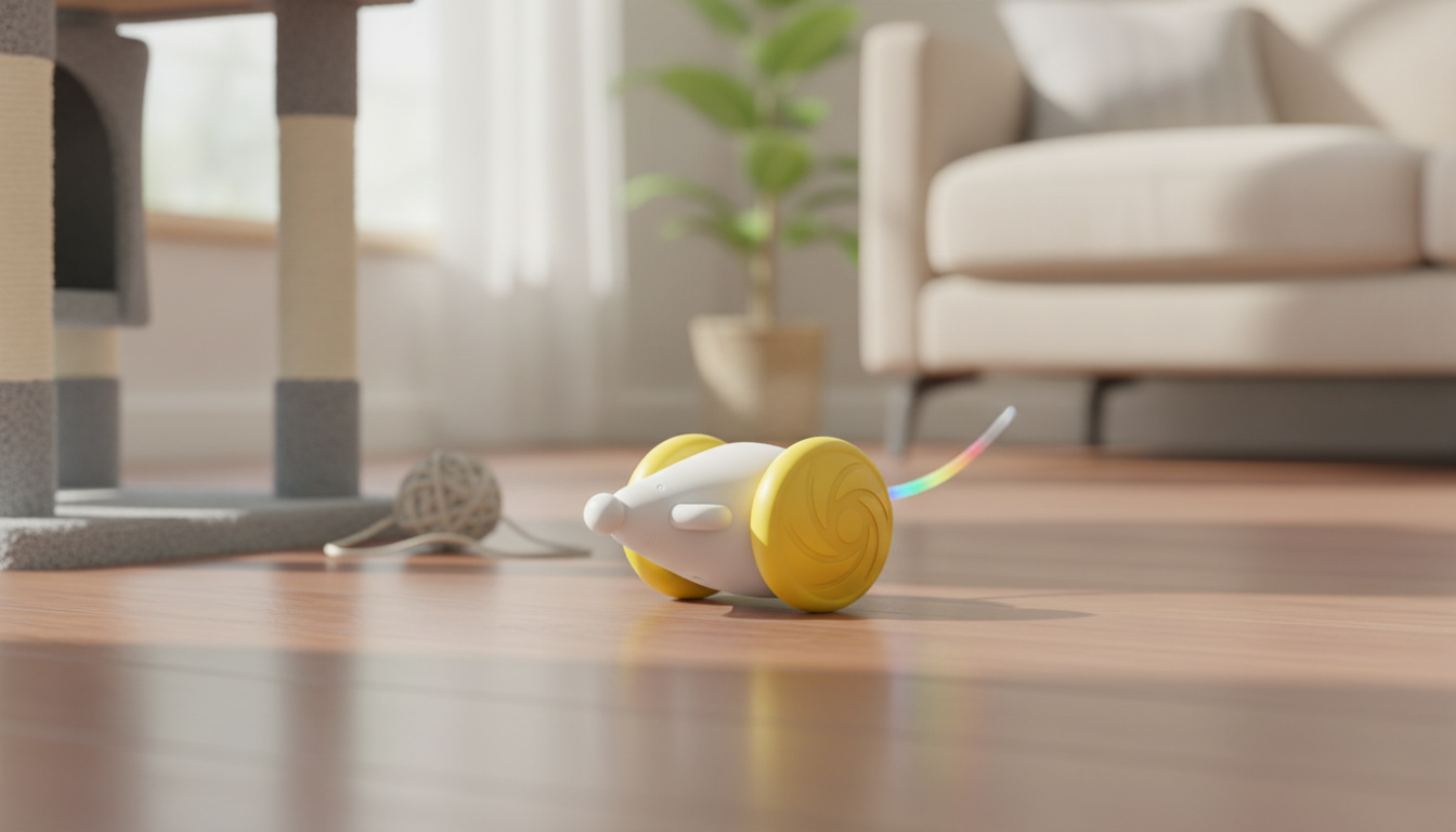 Automatic Interactive Cat Toy with LED Light Tail in an appropriate real-world setting