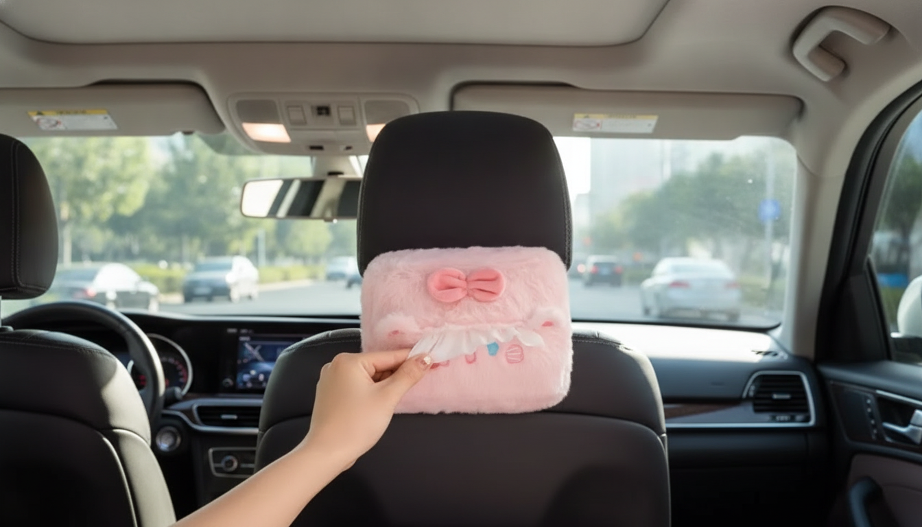 Adorable Plush Bear & Rabbit Car Tissue Box – Universal for Toyota, Honda, Ford in an appropriate real-world setting