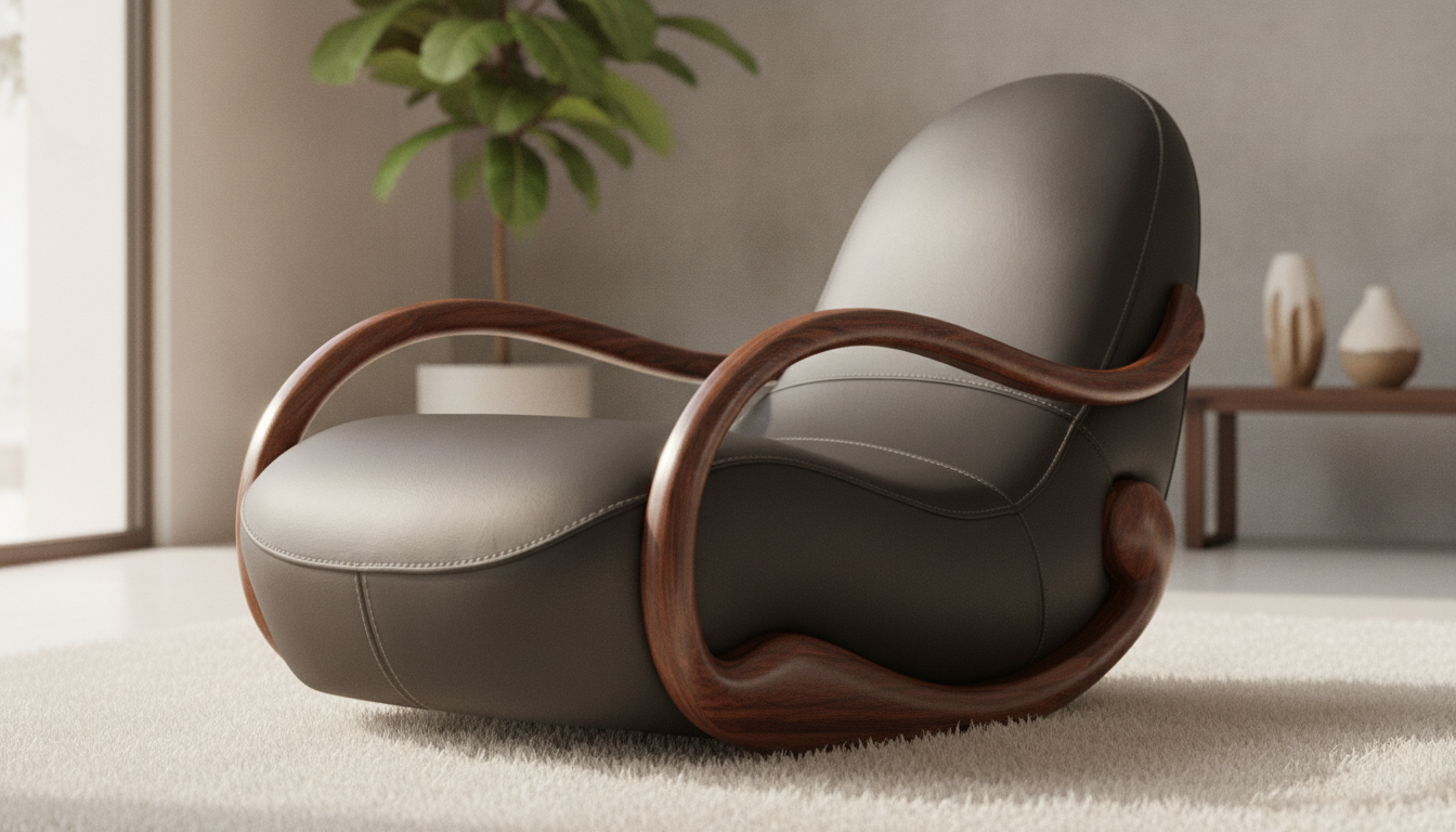 Elegant Ebony Genuine Leather Rocking Chair setup detail