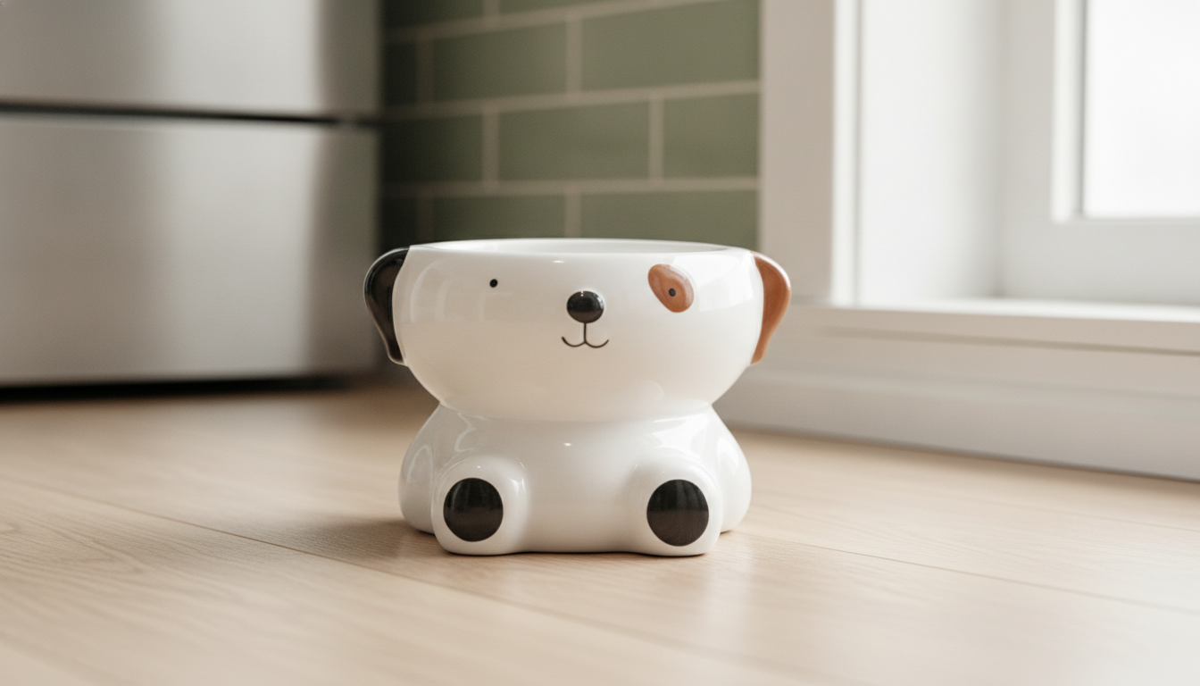 Cute Ceramic Raised Pet Bowl for Cats & Small Dogs setup detail