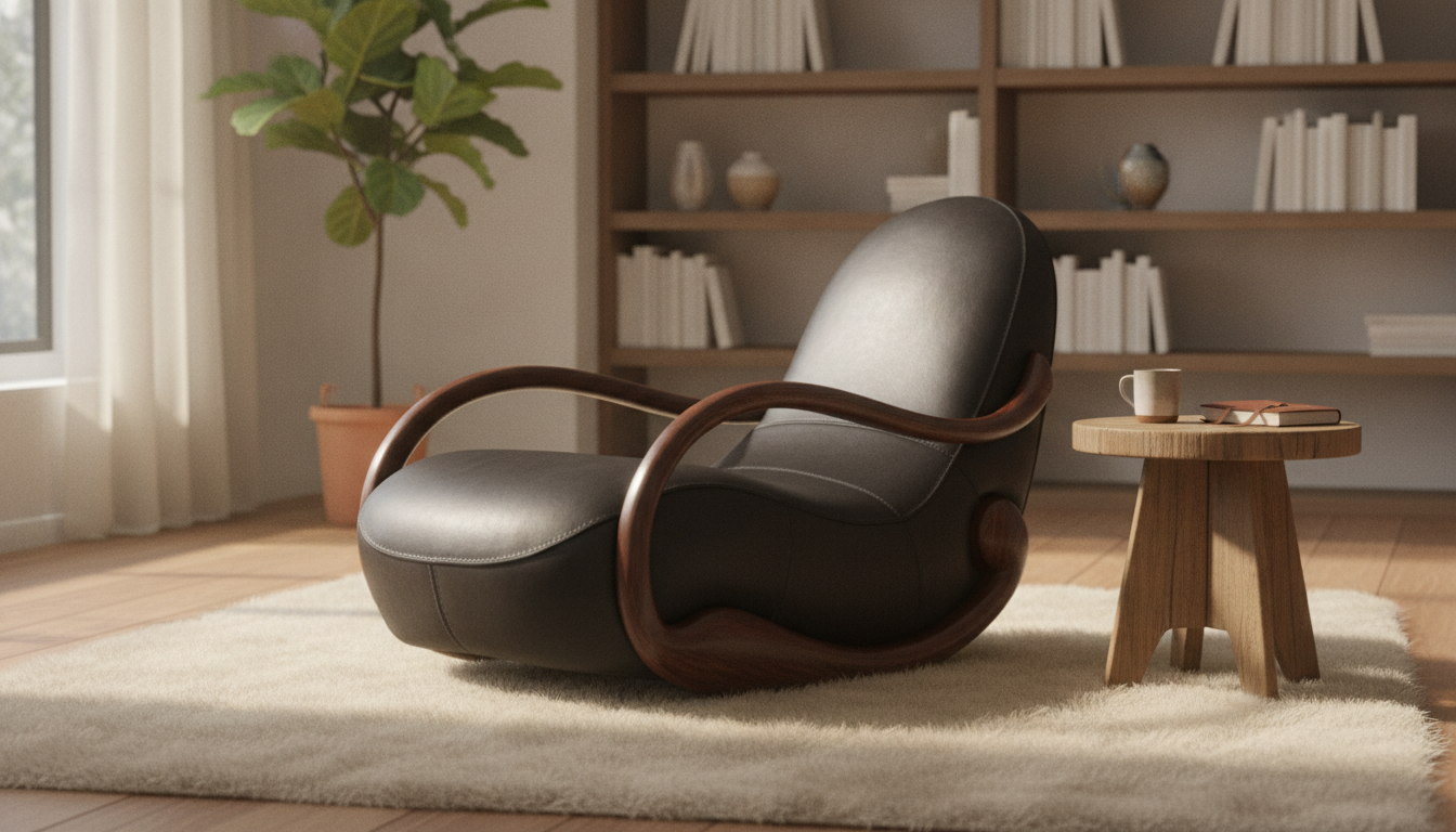 Elegant Ebony Genuine Leather Rocking Chair in an appropriate real-world setting