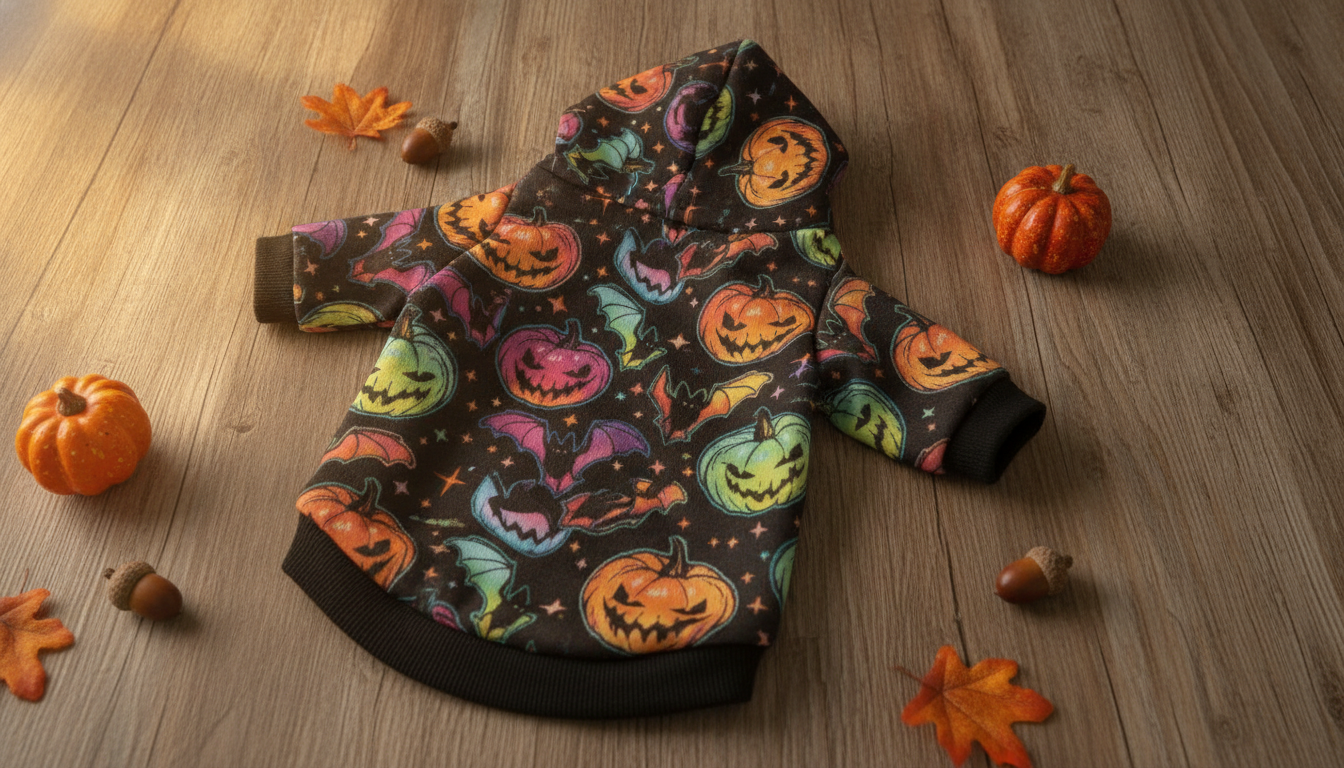 Halloween Pumpkin Dog Hoodie – Cute, Warm, & Stylish Pet Sweatshirt for Fall Festivities setup detail