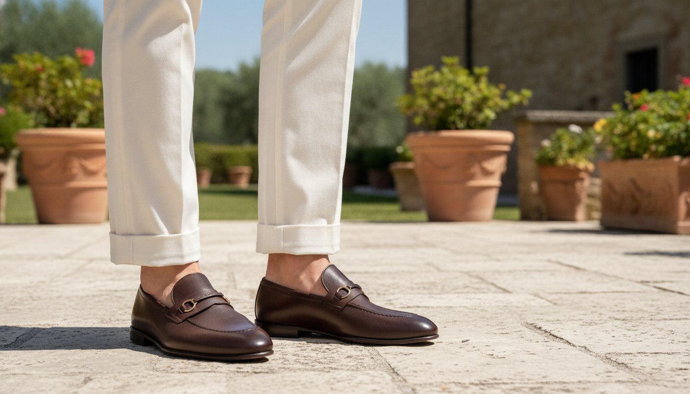 Brunello Cucinelli Leather Loafers with Brass Detail in an appropriate real-world setting