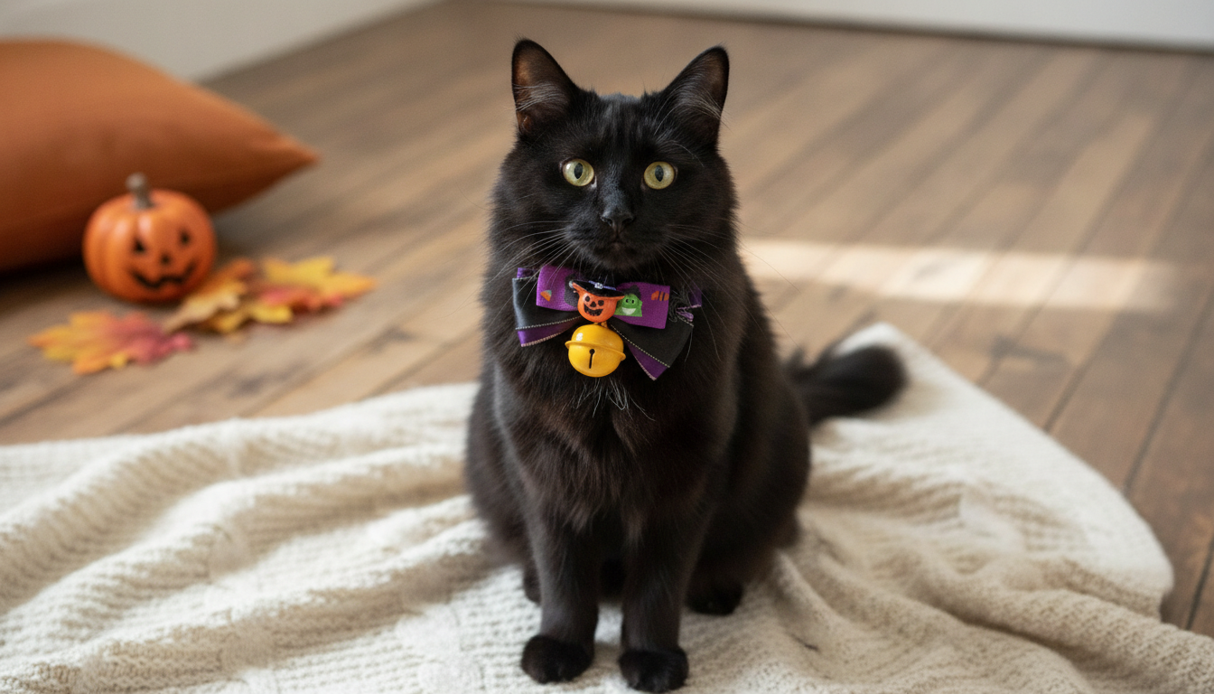 Halloween Pet Bow Tie with Bell in an appropriate real-world setting