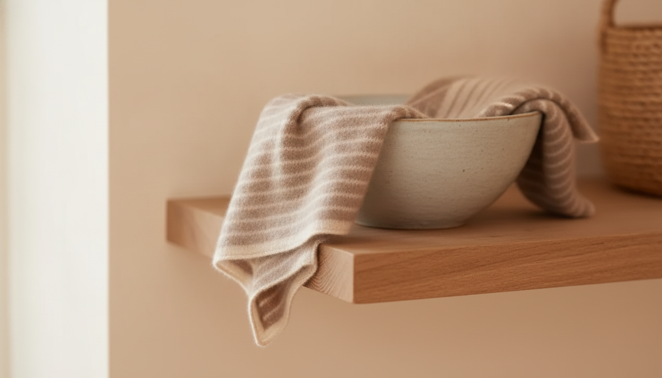 100% Goat Cashmere Knitted Scarf setup detail