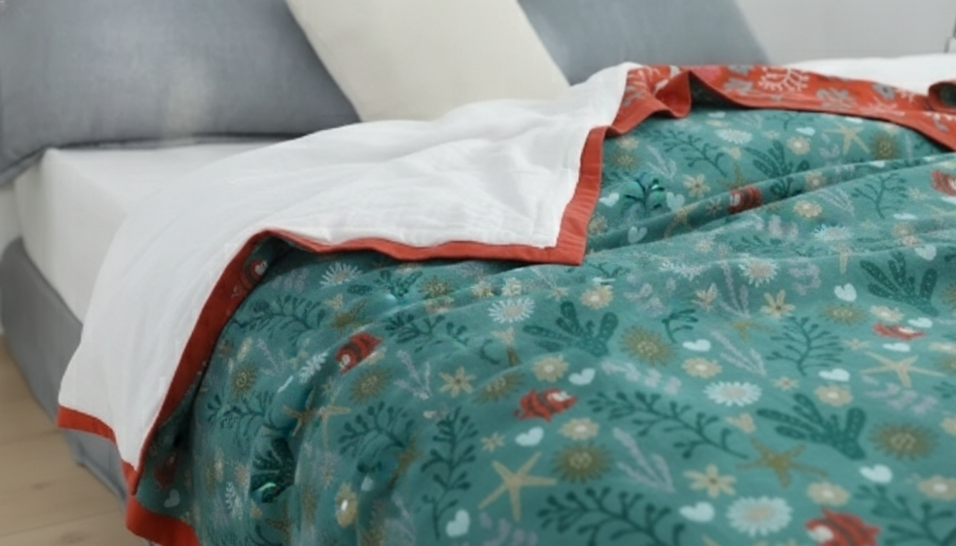 Pure Cotton Gauze Blanket with Sea World Pattern setup detail