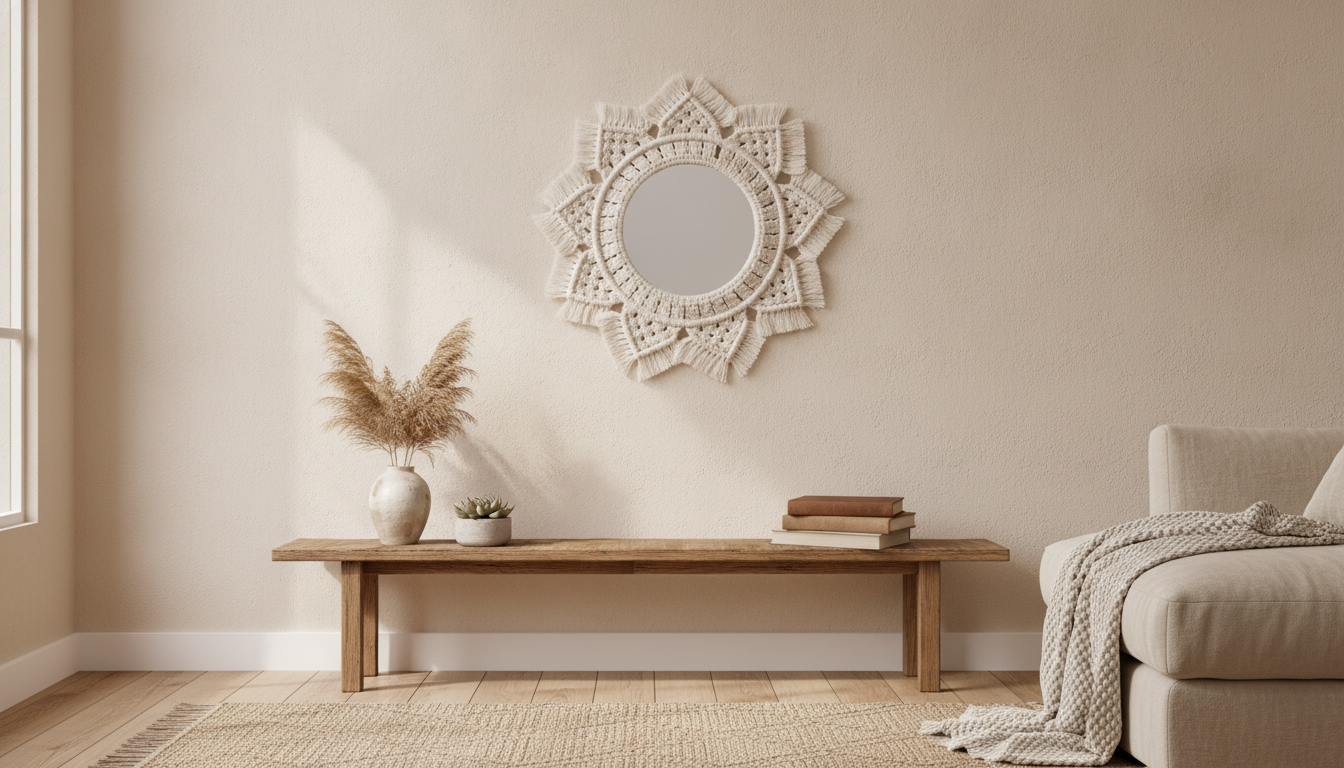 Handmade Macrame Mirror Wall Hanging – Boho Home Decor in an appropriate real-world setting