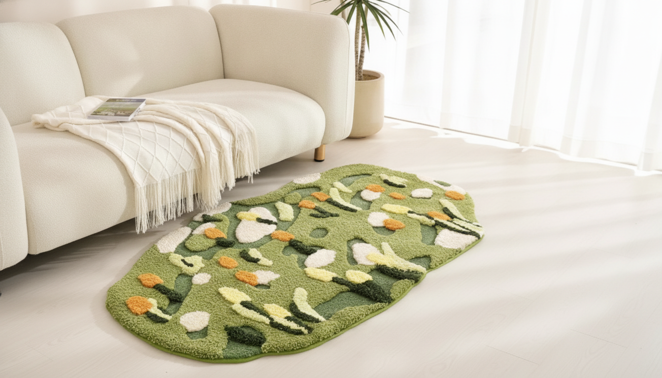 Hand Tufted Moss Floral Area Rug in an appropriate real-world setting