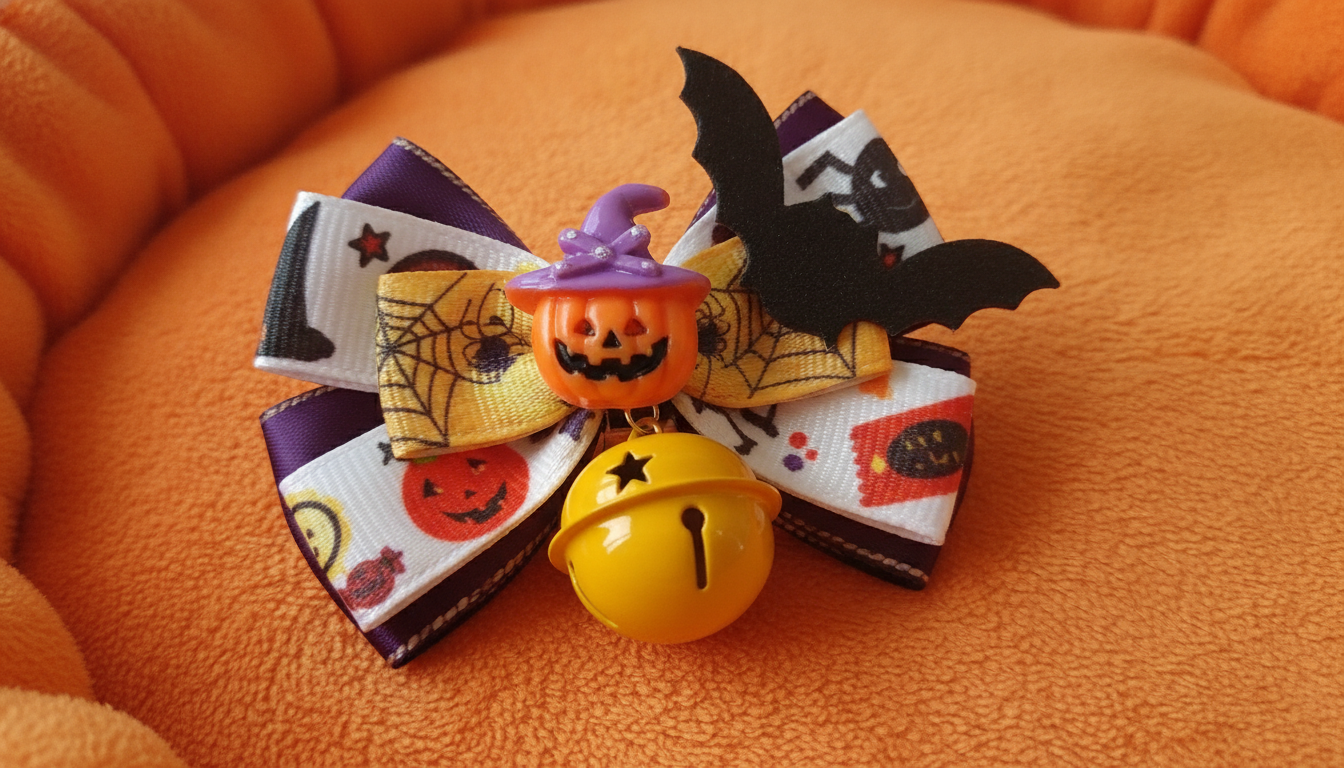 Halloween Pet Bow Tie with Bell setup detail