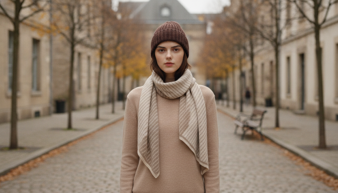 100% Goat Cashmere Knitted Scarf in an appropriate real-world setting