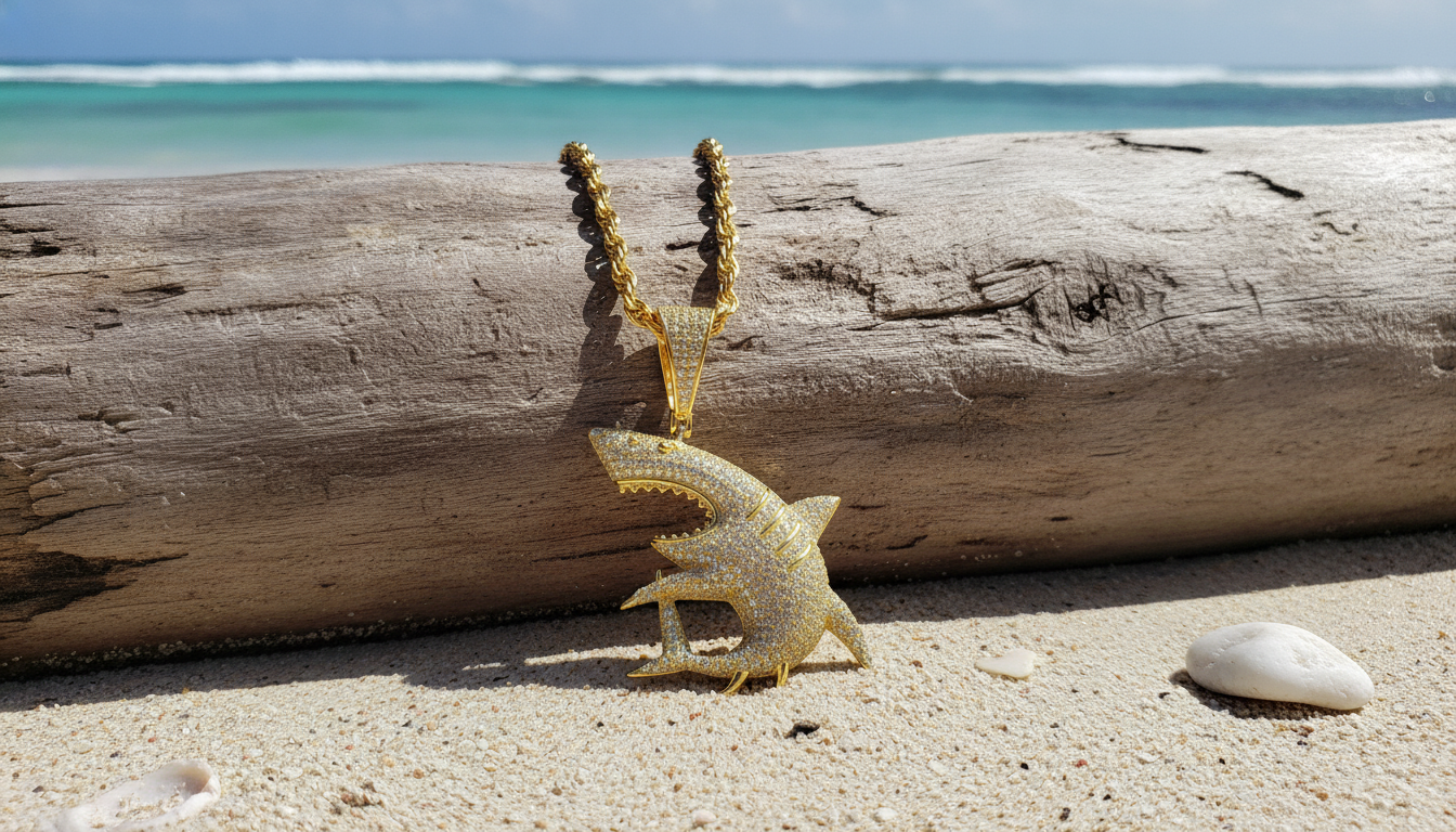 Shark Pendant Necklace for Men with Moissanite – 925 Sterling Silver Hip Hop Jewelry in an appropriate real-world setting