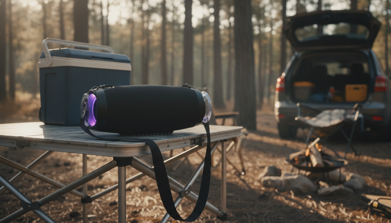 80W Bluetooth Speaker with Deep Bass, Waterproof, LED Lights – Portable Outdoor Boombox setup detail