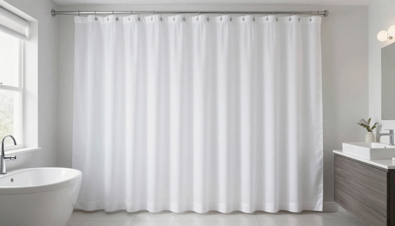 샤워 커튼 곰팡이 방지를 위해 물기를 제거하고 활짝 펼쳐 말리는 모습