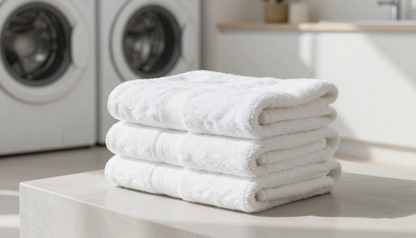꿉꿉한 수건 냄새를 없애는 세탁법으로 관리해 뽀송뽀송해진 하얀 수건 더미