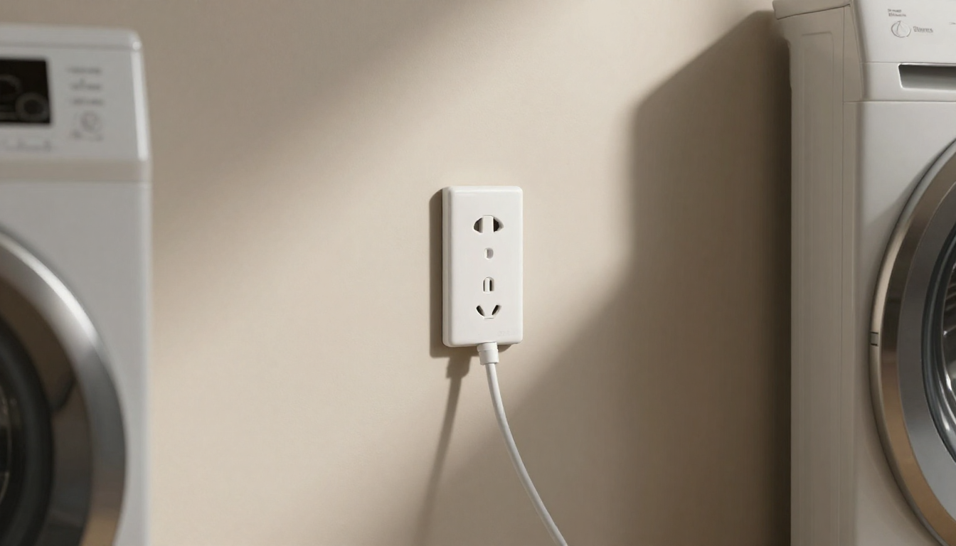 전원 이상을 알리는 LG 건조기 nP 에러코드 표시창과 벽면 단독 콘센트 모습