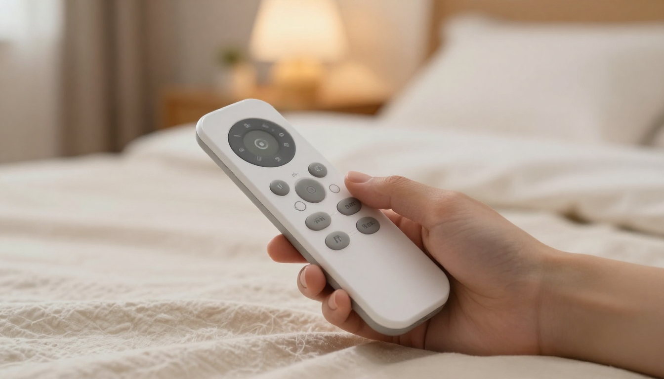 전기장판 온도 조절 안 될 때 리모컨 상태를 점검하며 고장 원인을 확인하는 모습