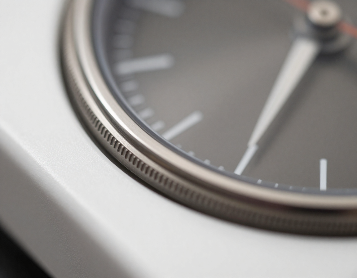 흰색 가전제품 위에 있는 금속 다이얼의 대각선 클로즈업 모습과 흐릿한 빛망울이 어우러진 실사 이미지.