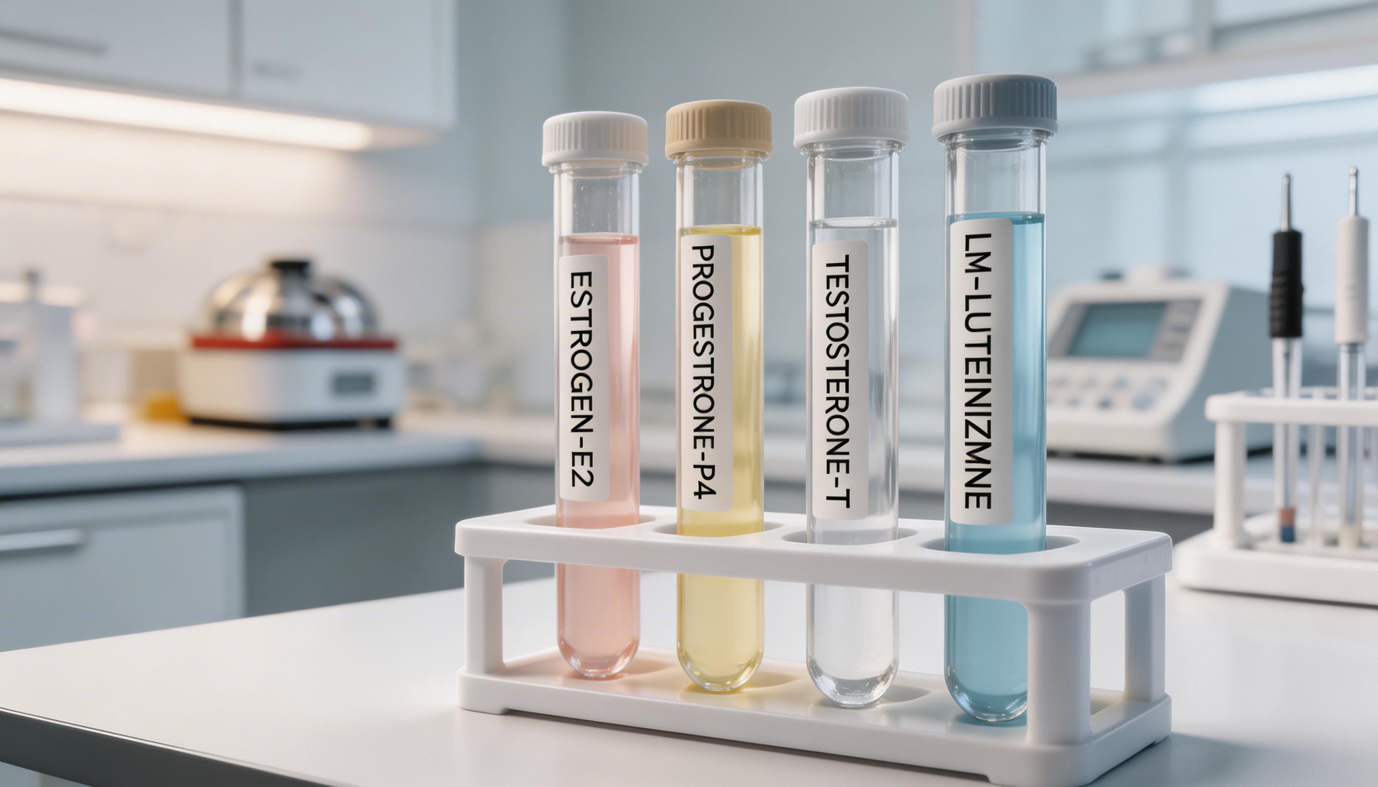 Test tubes with hormone samples in a medical laboratory, representing the research into PT-141 bremelanotide hormonal effects and testosterone interactions.