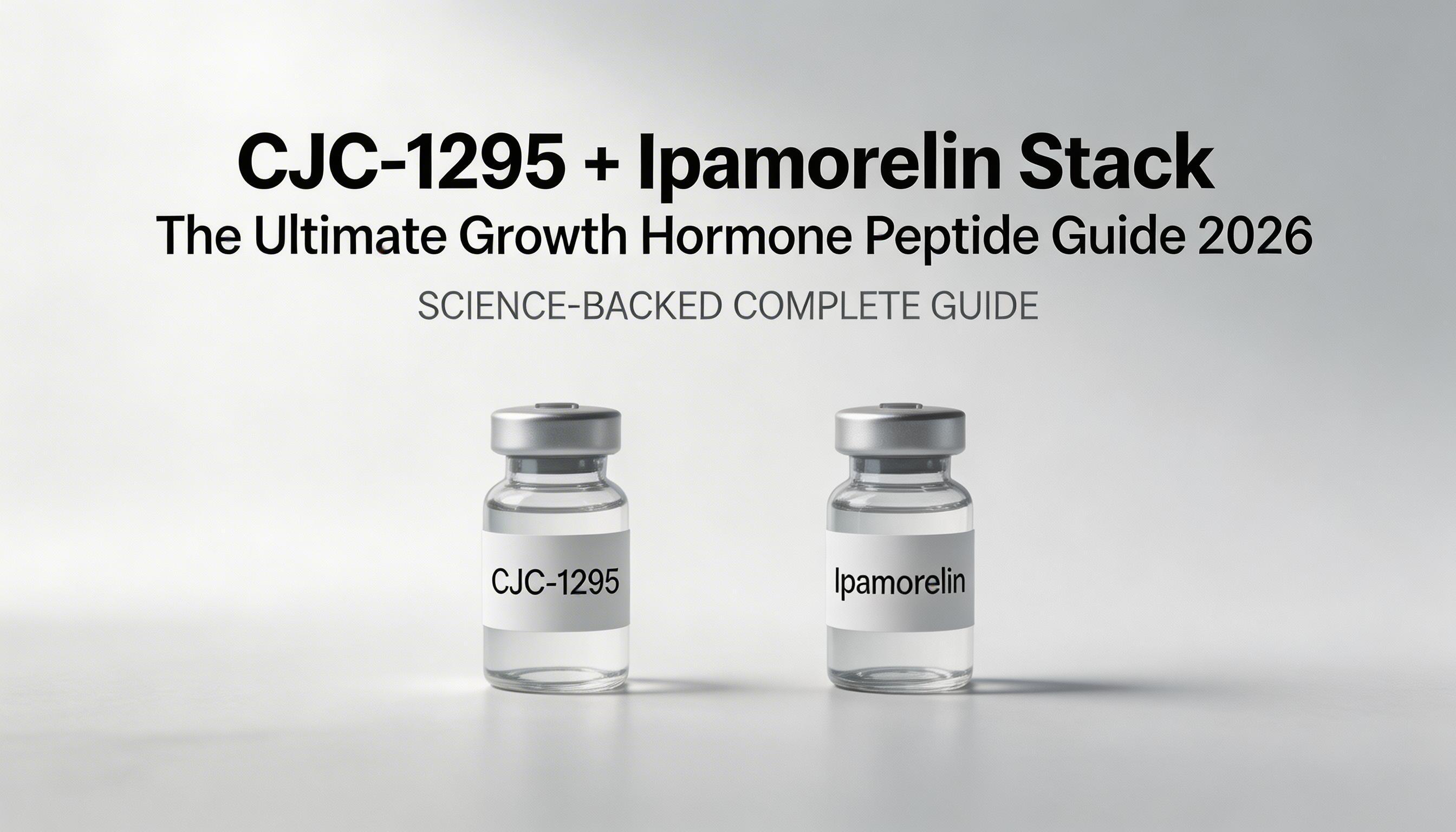 A set of research peptide vials and insulin syringes arranged on a clean surface, representing the CJC-1295 and Ipamorelin growth hormone peptide stack used in sports medicine research.