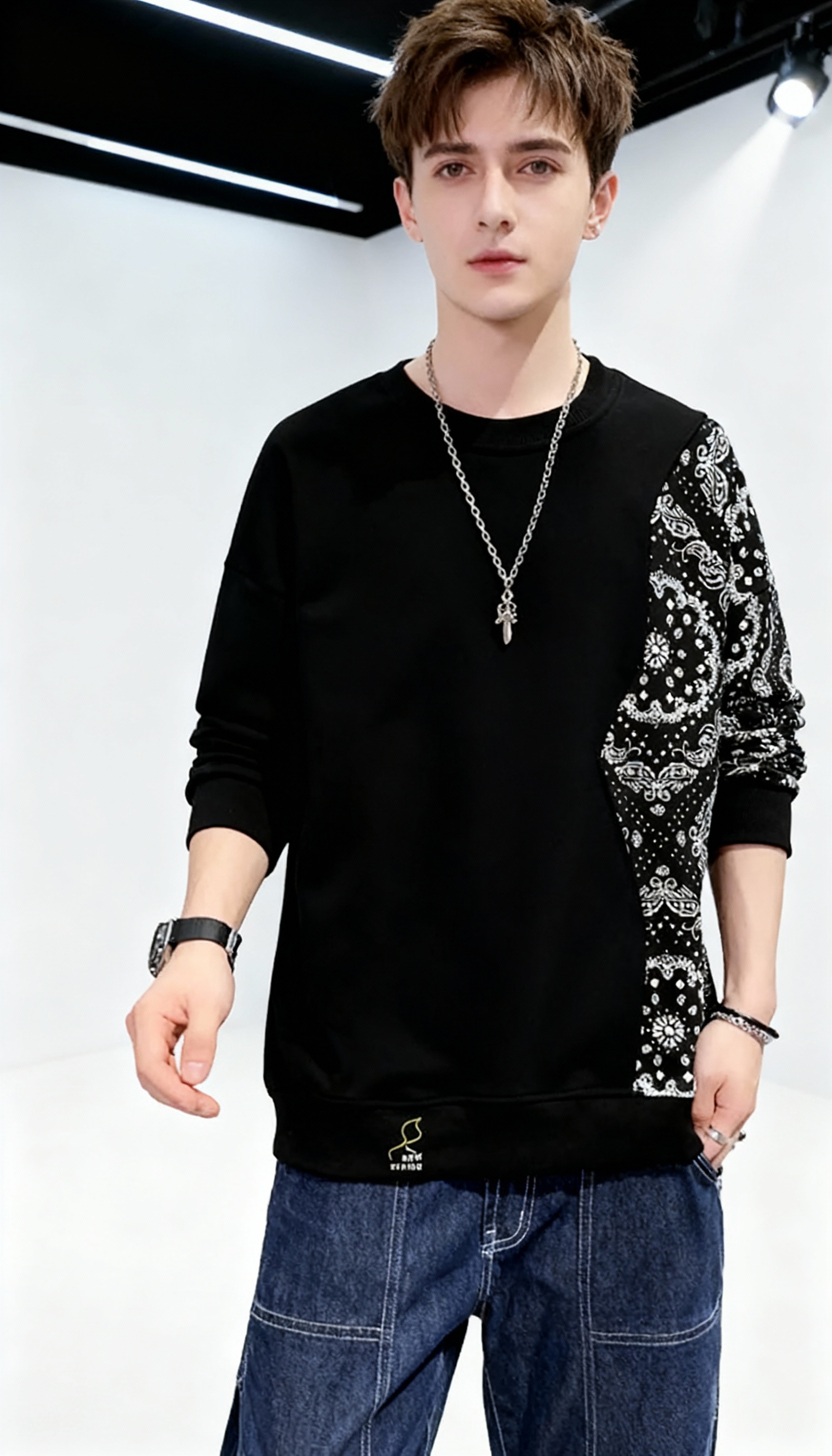 Sweat Homme Patchwork PVD Hip Hop Harajuku - Matière Coton Urbain Coréen Mode 2024