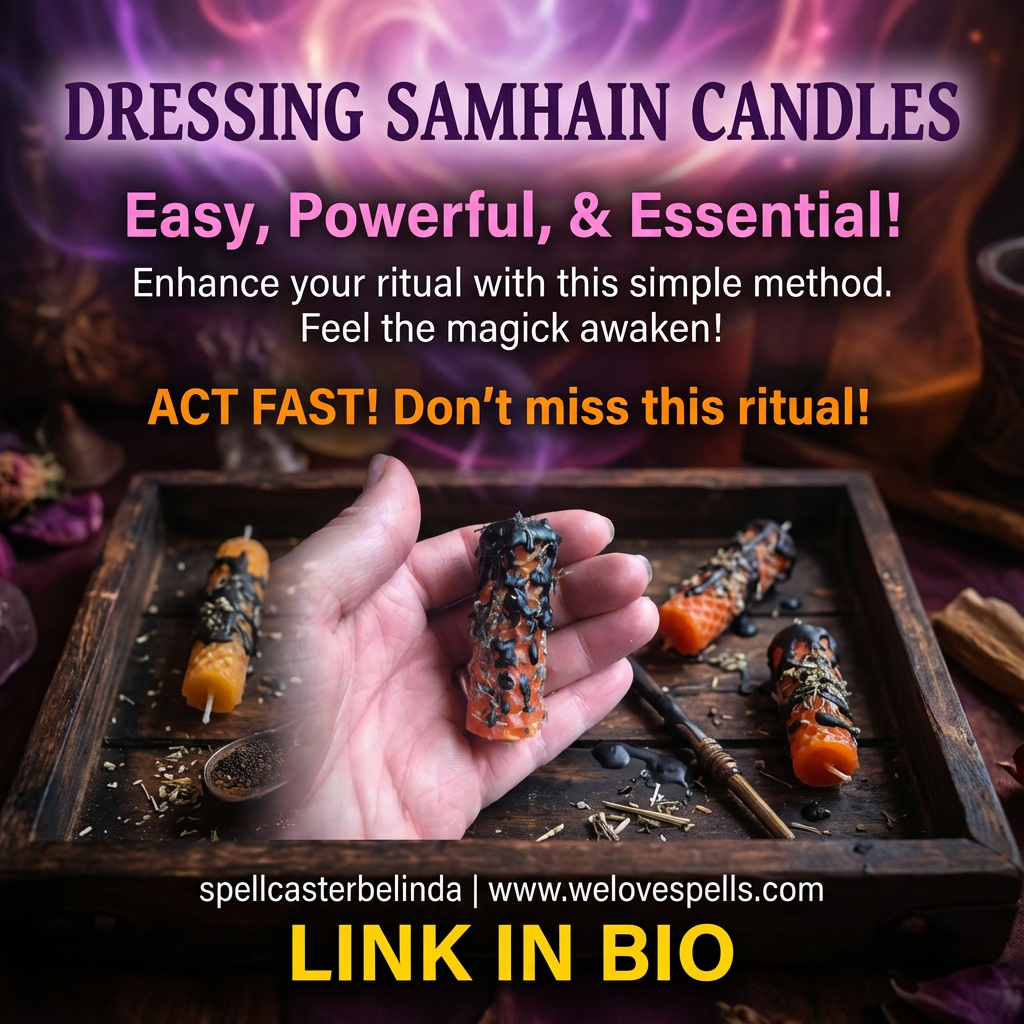 Samhain candle dressed for ancestral magic