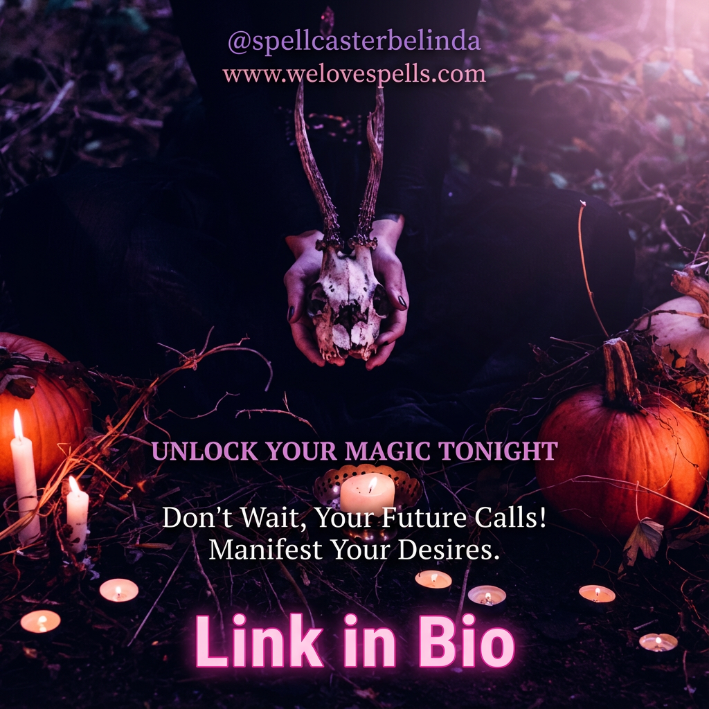 Blessed Samhain Wishes and ancestral altar with candles