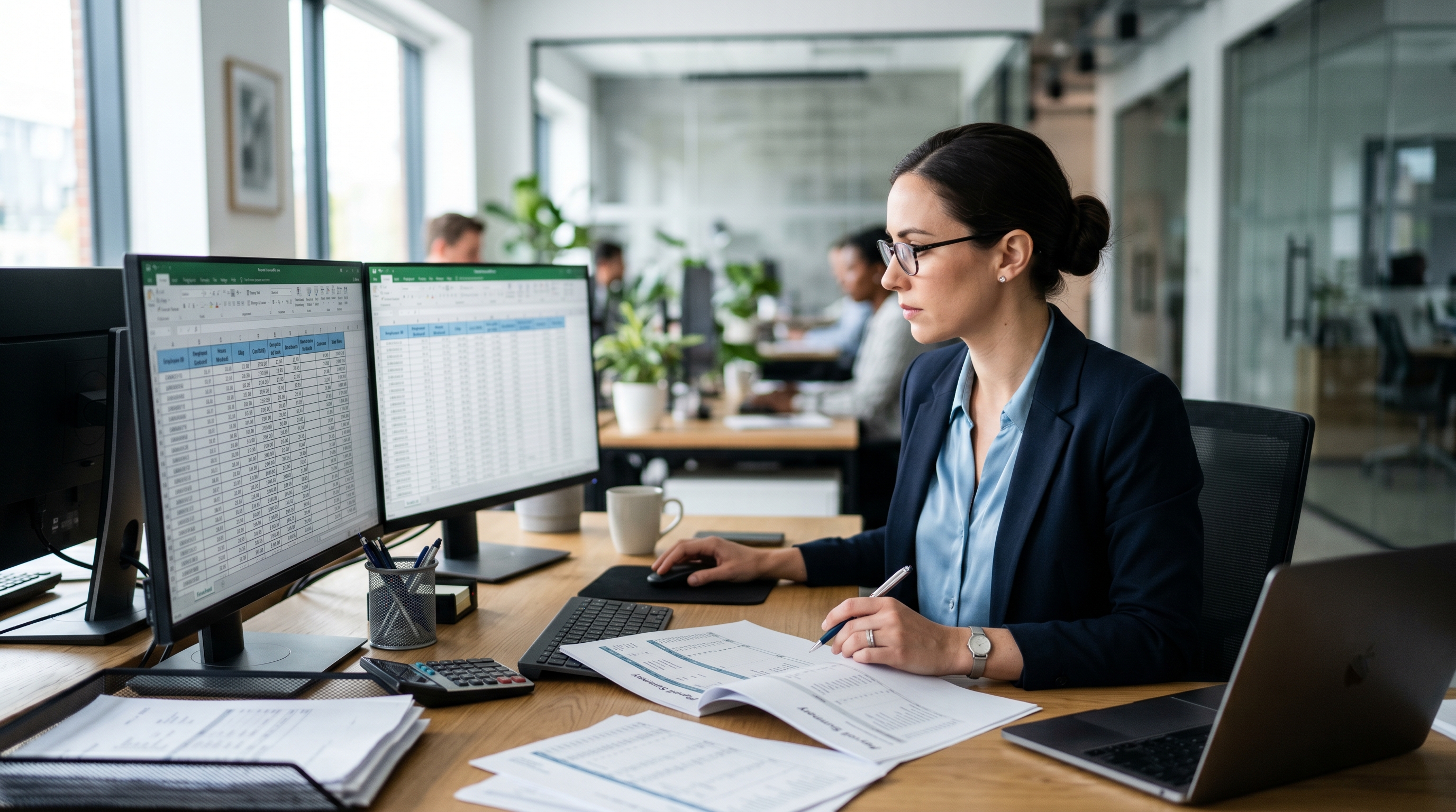 accountant analyzing payroll data