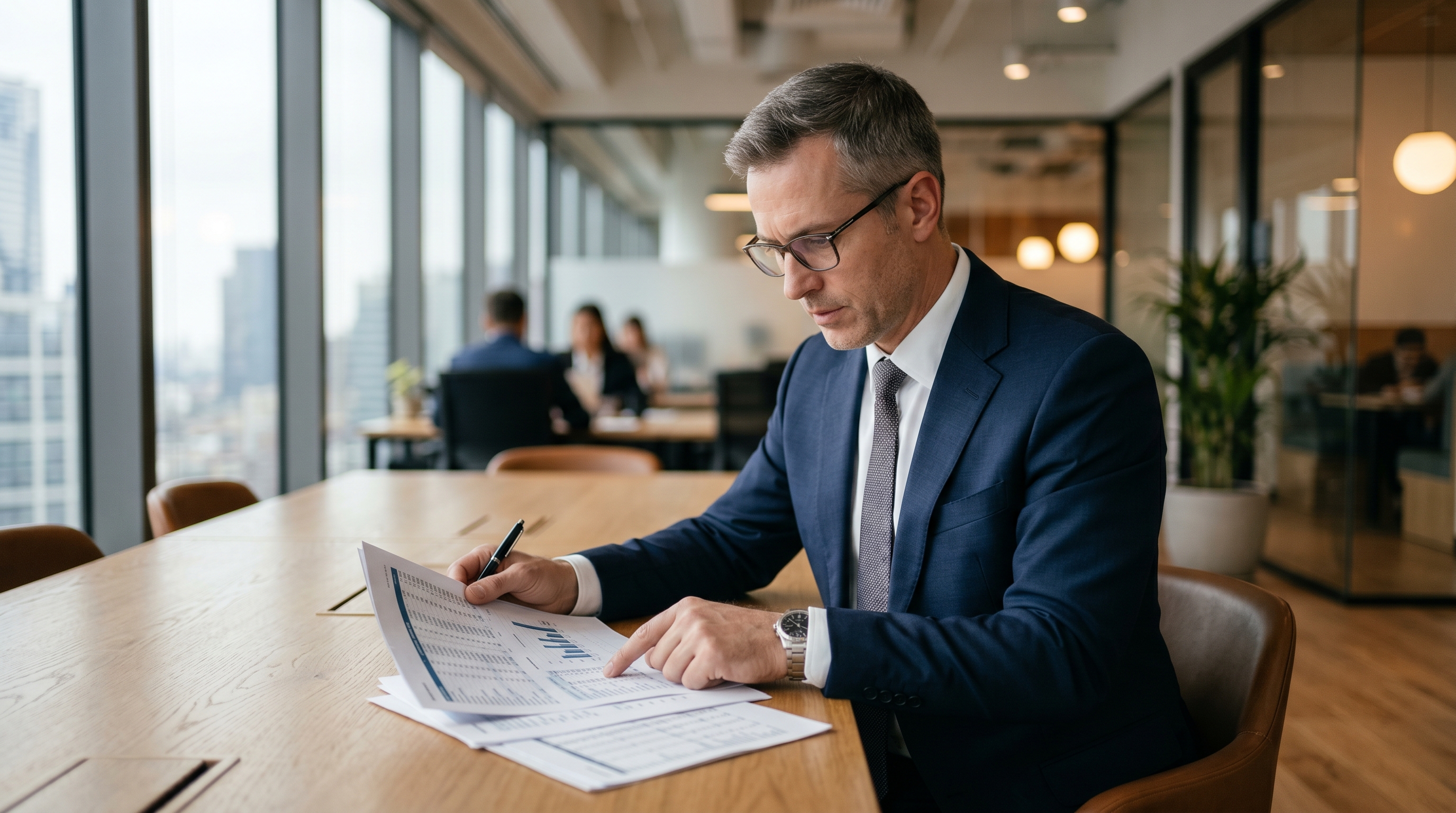 businessman reviewing financial reports