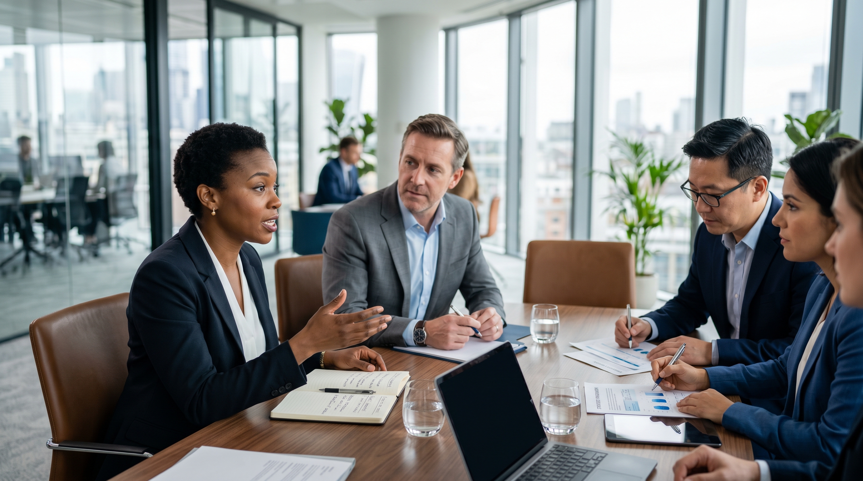 business people discussing outsourcing strategies